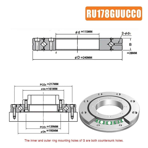 1 Piece Crossed Roller Bearing Set With RU178 RU228 RU297 RU445 For Large Size Machinery, Ultra High Precision P5 P4 Rotational Accuracy