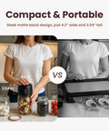 VacuFresh Electric Mason Jar Vacuum Sealer Kit for wide and regular mouth jars shown in use against traditional sealer.