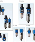 Multiple models of All In One FRL Air Filter Regulator Lubricator Combo With Built In Gauge 40 Micron Filtration for pneumatic systems