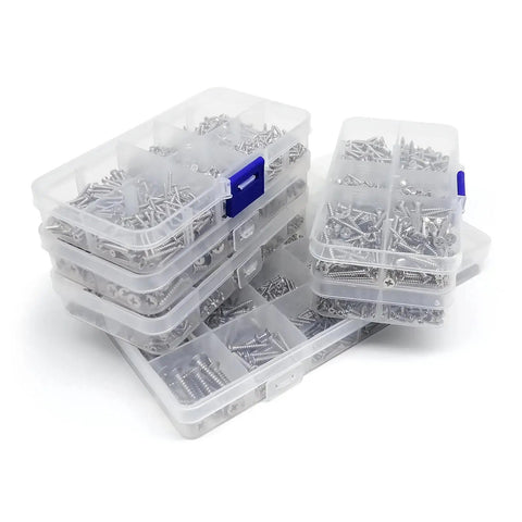Micro Phillips Flat Countersunk Head Self Tapping Wood Screws Set C 1010 Pieces in clear storage boxes