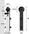 Heavy Duty Black Barn Door Hardware Kit For Five Foot Single Sliding Door Carbon Steel Track Rail J Shape Roller System Easy Install Supports Up To 277 Lbs For 35 Inch Closet Panel Wall Mounted Track Kit side view.