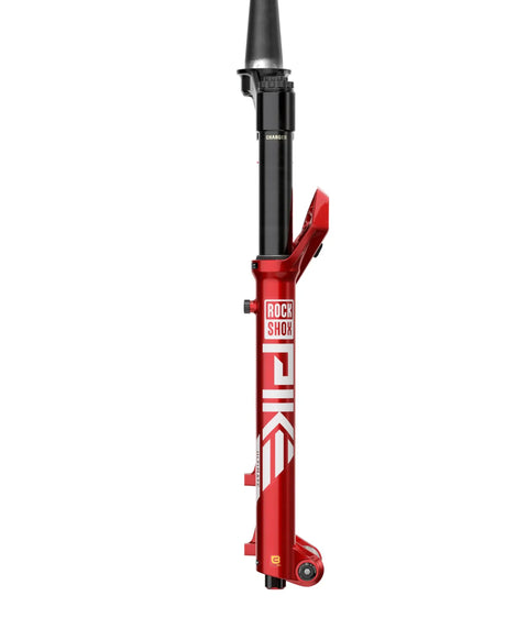 Pike Ultimate 29 Inch Suspension Fork With 120mm Travel And 140mm Option, 15x110 Boost Axle, Electric Red side view.