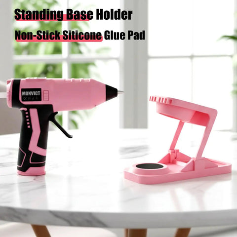 Cool Cordless Hot Glue Gun With Digital Display And Adjustable Temperature Auto Shut Off Standalone Base With Anti Stick Silicone Pad showcased on a table