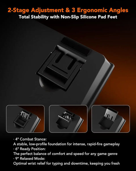 Big Time Wired Mechanical Gaming Keyboard With Hall Effect Magnetic Switches And Fully Adjustable Actuation showing 2-stage adjustment and ergonomic angles.