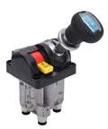 Heavy Duty Dump Truck Proportional Control Valve And PTO Switch Kit with four holes, aluminum and plastic build, front view.