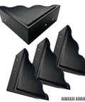 Heavy Duty Black Metal Corner Guards Set Of Four with decorative textured finish, measuring 3.7x3.7 inches for furniture protection.