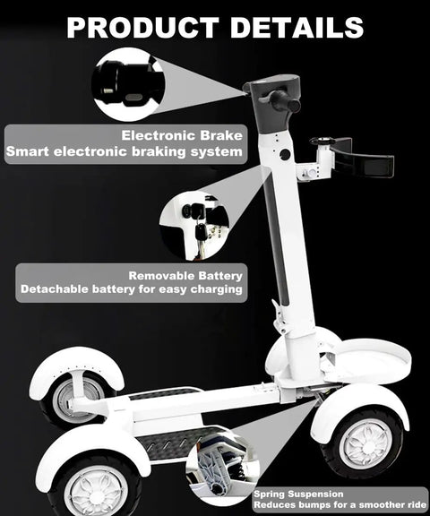 Close-up of Foldable Electric Golf Scooter With Built In Seat And Umbrella Holder Powered By A 2000W Dual Motor, showcasing electronic brake and removable battery.