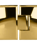 Polished Brass Glass To Glass Hinge With Rounded Corners And Beveled Edges Designed For Heavy Duty Shower Doors view from the front