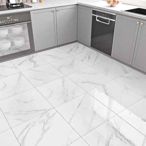 White Marble Peel And Stick Floor Tiles 12x12 Self Adhesive Waterproof Vinyl Flooring For Bathroom Kitchen Laundry Camper Bedroom 20 Pack Covers 20 Sq Ft No Fuss Diy Installation in modern kitchen setup.
