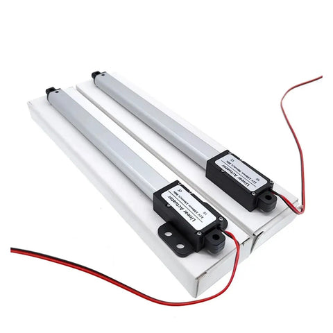 Cut The Hassle With This Badass Mini Electric Linear Actuator Generating Smooth 12V DC, sleek silver design with wiring.