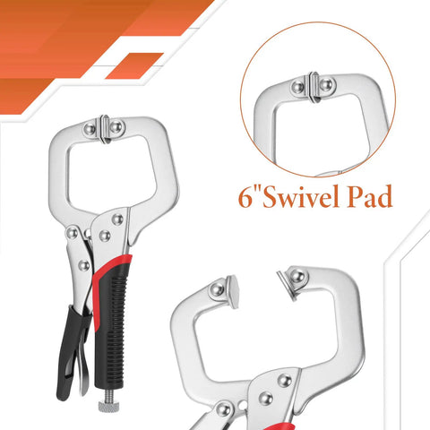 4 Pack 6 Inch C Clamp Locking Pliers Vise Grip Clamps Heavy Duty Welding Clamp With Swivel Pads, shown front view