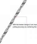 Close-up of 0.9mm mini micro twist drill bit showing the twisted design for accuracy. Part of the 10 Piece 0.9mm Mini Micro Twist Drill Bits Set.