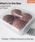 Handmade Mushroom Wood Cabinet Knobs 4 Pack With Unique Engraved Patterns Round Drawer Pulls in clear box with screws
