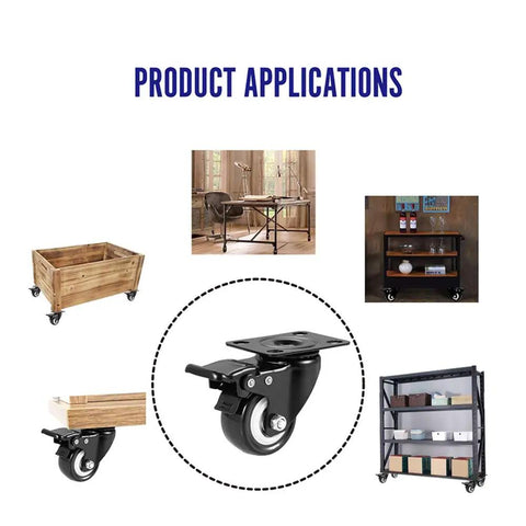 Beefed Up Heavy Duty 2 Inch Caster Wheels With Brakes 360 Degree Swivel Locking Casters used on carts and furniture examples
