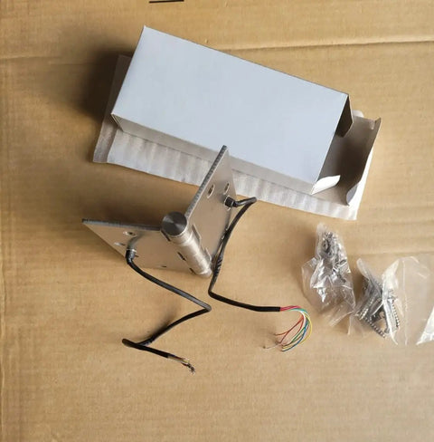 8 Wire Stainless Steel Electrified Hinge For Doors And Gates Heavy Duty Electric Door Hinge with packaging on cardboard surface