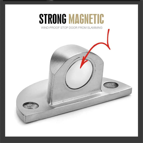 Magnetic Door Stop Set 304 Stainless Steel Brushed Silver No Drill Adhesive Mount With 3M Tape Wall Protector close-up view