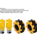 48mm Mecanum Wheel Set With TT Motors For Smooth Omnidirectional Robot Movement, rubber coated wheels, 3V-12V compatibility