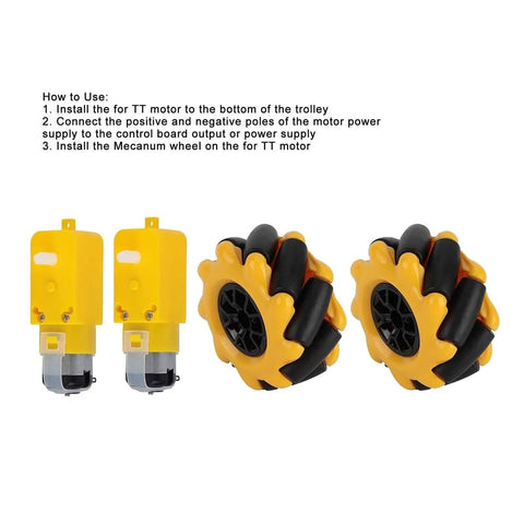 48mm Mecanum Wheel Set With TT Motors For Smooth Omnidirectional Robot Movement, rubber coated wheels, 3V-12V compatibility