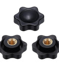 Three Pack One Quarter Inch Star Knobs With Six Point Plastic Heads 25mm Diameter Brass Insert Non Through Hole Screw In Threaded Knobs