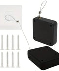 No-Drill Sensor Door Closer, 1-Piece Slim Black with stainless pull cord and screws, space-saving hardware