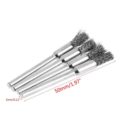 Four Pack 5mm Steel Wire Brushes Polishing Wheel Brush For Tools DIY Friendly Mini Burr Cleaning And Grinding Weld Prep Rust Removal