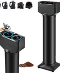 Vertical Electric Espresso Portafilter Cleaner With Knock Box Combo Auto Ground Removal For Home And Cafe Baristas Smooth Daily Grind Cleanup Universal Fit Quick Dump Station with coffee grounds.
