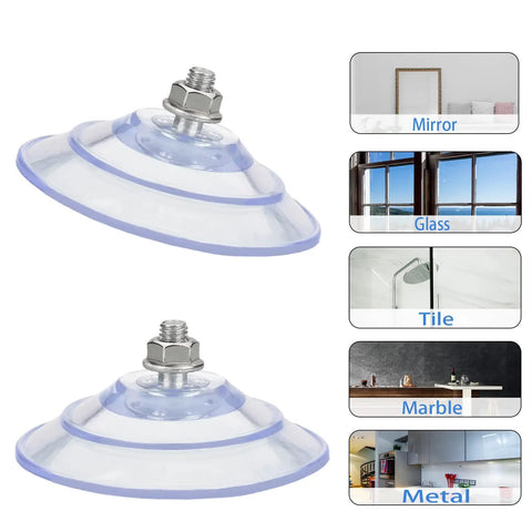 Heavy Duty Suction Cups With M8 Screws 4 Pack, clear pads for smooth surfaces like glass, tile, and metal.