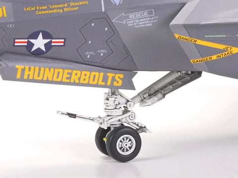 F-35C Lightning II 1/72 Scale Model Kit Unpainted Plastic Assembly, RAM Panel Surface Detail showing landing gear and decals.