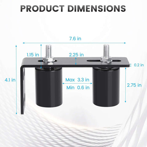 Universal Adjustable Heavy Duty Sliding Gate Kit dimensions diagram with L Shape Brackets and Two And Three Quarter Inch Gate Rollers