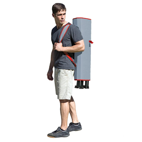 Man carrying Foldable Canopy Chair With Retractable Sun Shade For Camping, Tailgating, And Outdoor Events, Portable Quad Seat, in case.