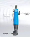 Tough As Nails Right Angle Pneumatic Grinder Spins At 9000Rpm With Solid Alloy Steel Construction For Glass And Ceramic Work Lightweight Air Powered Polisher Built Smooth For Fast Job Site Grinds, showing switches and 6.35mm bit.