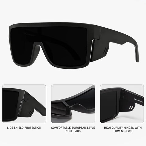 Snag Up Ridiculously Light TR90 Side Shield Sunglasses Built Tough For Big Wide Heads With Classic Matte Black Design And Genuine UV400 All Day Sunblock Coating
