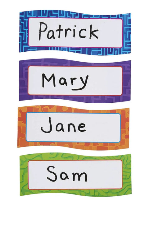 Magnetic Name Plates For Desks And Classrooms Reusable Dry Erase Name Tags Set Of 20 In Four Colors with names Patrick, Mary, Jane, Sam