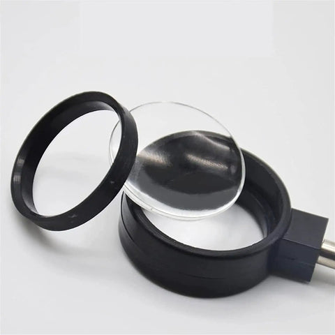 Physical Optics Experiment Box Set With Hands On Convex Lens Imaging Equipment For Students Light Source Physics Teaching Kit Focal Length Measurement And Image Formation Lab Tools Durable Plastic Glass Safe Burr Free Design convex lens and black mounting rings on white background