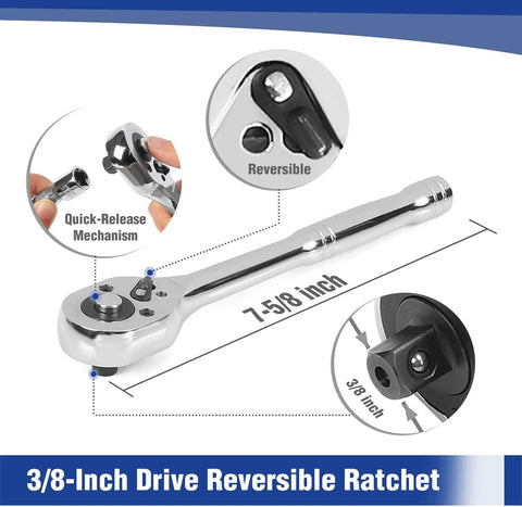 3/8-Inch Drive Reversible Ratchet with quick-release, part of 39-Piece Drive Socket Set With Quick-Release Ratchet Kit