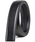 Mens Leather Ratchet Belt Strap Replacement One And Three Eighths Inch No Holes Black Belt Strap For Buckle Forty Millimeter Width Thirty Two Position All Day Comfort Micro Adjustable Ratchet System 28 To 42 Inch Waist, rolled view