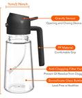 Smooth Operator Sixteen Oz Glass Olive Oil Spray Bottle With Dual Pour And Sprayer Function Drip Free Build For Grilling Roasting And Healthy Cooking Bpa Free Matte Black Kitchen Ace showing gravity sensor and anti-clogging design.