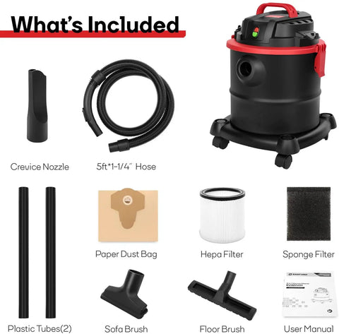 3 In 1 Wet Dry Vacuum Cleaner With 5 Gallon Capacity And 5.5 Peak HP, Portable Shop Vac With Blower For Garage, Car, Home And Workshop, Powerful Suction, Long Lasting Power, Easy Emptying