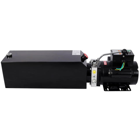 Heavy Duty Hydraulic Power Unit For Auto Lifts 220V Single Phase with 14 Quart Reservoir and motor, side view.
