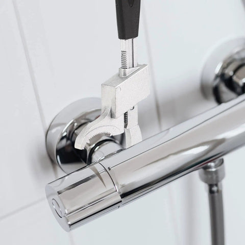 All In One Bathroom Adjustable Wrench Set For Faucets And Valves Universal Double Ended Disassembly And Assembly Tool in use on shower