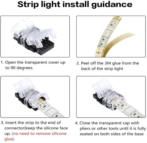 Installation guide for 10 Pack 4 Pin Waterproof LED Strip Connector For 10mm RGB 5050 Strips No Soldering Quick Wire Connection Without Stripping