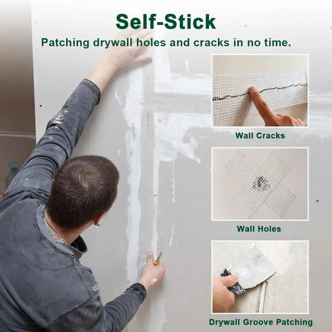 Heavy Duty Self Adhesive Fiberglass Mesh Drywall Joint Tape 1.97 Inch By 180 Feet For Wall Crack Repairs Seam Patches And Spackle Projects Built Tough For Long Lasting Smooth Walls applied to drywall crack
