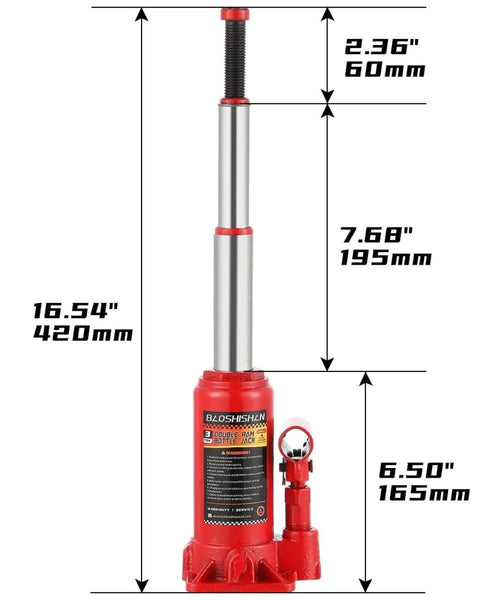 3 Ton Double Ram Hydraulic Bottle Jack With 6.5 To 16.5 Inch Lifting Range Portable Car Jack In Carrying Case designed for heavy lifting.
