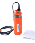 Orange 12V DC Submersible Deep Well Water Pump Powered by Solar Battery for Off Grid Remote Water Needs with cable and manual