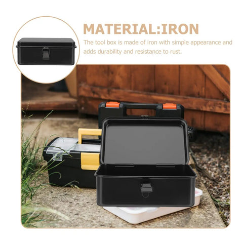 Everyday Handy Portable Tool Storage Case For Home And Car Tools Lockable Metal Toolbox With Built In Organizer shown open outdoors
