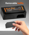 Heavy Duty 300A Bus Bar With Four M8 Studs Power Distribution Block For 48V DC Battery Systems showing removable baffle and hand.