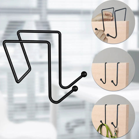 Four Pack Cubicle Coat Hooks For 2 Inch Wide Panels, Double Arm Metal Hangers For Office Cubicle Walls in Black Finish