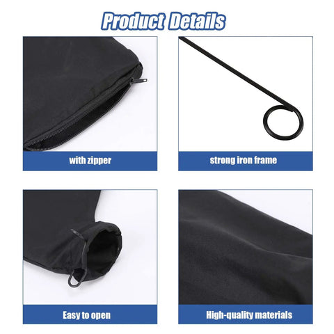 Badass Heavy Duty Two Pack Dust Collection Bags For Table Saw And Miter Saw Featuring Flexible Steel Wire Rim And Quick Zipper Bottom showing zipper, easy to open design.