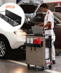 Mechanic using laptop next to car, Two Pack Magnetic Spray Bottle Holder With Four Hooks, Wall Mounted Organizer for spray cans, black finish