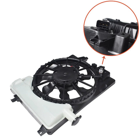 Straight Shot Radiator Cooling Fan Direct Swap Replacement For Hyundai Elantra Hybrid 2014 To 2016, black plastic fan with connector.